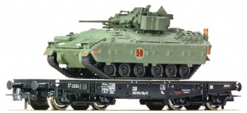 Train électrique : ROCO R67472 - Wagon plat+M3 Bradley DB 