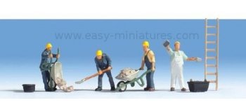 Figurines Maçons Noch 15054 - Pour Modélisme Ferroviaire | 4 Personnages + Accessoires | Échelle HO