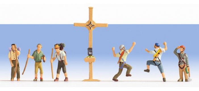 Figurines Randonneurs Avec Croix Noch - Set De 6 + Croix - Pour Modélisme Ferroviaire