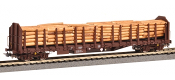 Modélisme ferroviaire : PIKO PI 97097 - Wagon Porte Grumes, chargé grumes