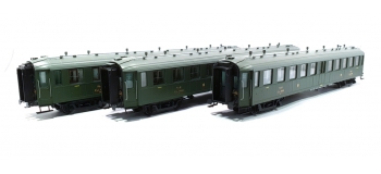 Modélisme ferroviaire : REE VB-210 - Coffret de 3 voitures « Bacalan » châssis et toit noir, Vert PLM Ep.II