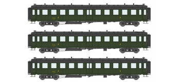 Modélisme ferroviaire : REE VB-212 - Coffret de 3 voitures « Bacalan » châssis et toit noir, Vert SNCF 306 Ep.III A	