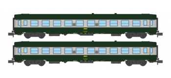 Modélisme ferroviaire : REE - NW-141 - Coffret de 2 voitures UIC B10 Vert/ALU Livrée 160 Logo jaune encadré Ep.IV