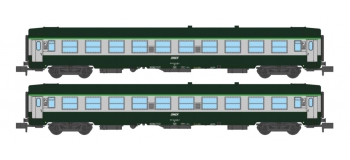 Modélisme ferroviaire : REE - NW-144 - Coffret de 2 voitures B10 Vert/Gris Logo blanc cartouche Corail Ep.V