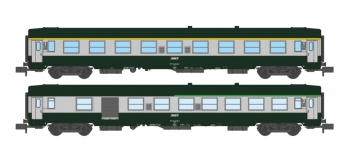 Modélisme ferroviaire : REE - NW-148 - Coffret de 2 voitures UIC A9 et B5D Vert/Gris Logo blanc cartouche Corail Ep.V