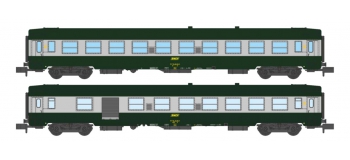 Modélisme ferroviaire : REE - NW-150 - Coffret de 2 voitures UIC B10 et B5D Vert/ALU Livrée 160 Logo jaune encadré Ep.IV