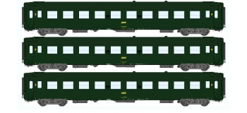 Modélisme ferroviaire : REE VB-066 - Coffret de 3 voitures UIC Ep.IV Vert Logo jaune encadré