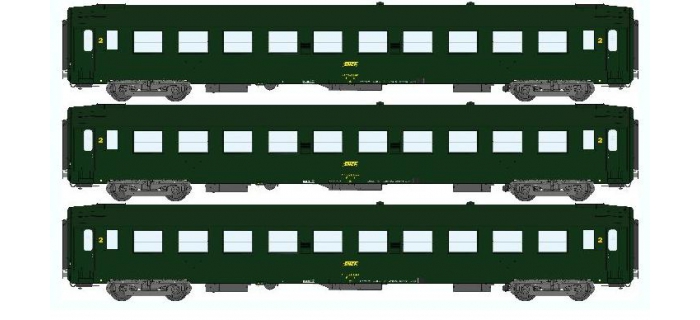 Modélisme ferroviaire : REE VB-066 - Coffret de 3 voitures UIC Ep.IV Vert Logo jaune encadré