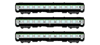 Modélisme ferroviaire : REE VB-070 - Coffret de 3 voitures UIC Ep.IV-V logo encadré, cartouche corail 