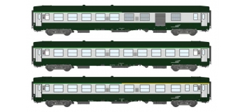 Modélisme ferroviaire : REE VB-162 - Coffret de 3 voitures UIC Vert Garrigue / Gris Béton Ep. V.