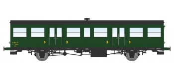 Modélisme ferroviaire : REE VB-147 - Voiture Sud-Ouest, grandes gouttières, porte-lanternes anciens(C6t) – Epoque III