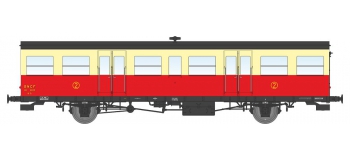 Modélisme ferroviaire : REE VB-156 - Voiture Sud-Ouest, grandes gouttières, porte-lanternes modernes - Rouge et crème autorail – Epoque III-B