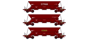 Modélisme ferroviaire : REE WB-385 - Set de 3 Wagons trémie EX  Ep.IV-V «SITRAM / Cie Auxiliaire du MIDI / SIMOTRA» avec chargement de sable 
