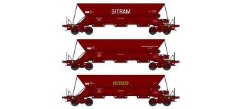 Modélisme ferroviaire : REE WB-385 - Set de 3 Wagons trémie EX  Ep.IV-V «SITRAM / Cie Auxiliaire du MIDI / SIMOTRA» avec chargement de sable 