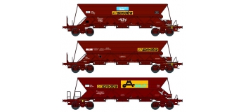 Modélisme ferroviaire :  REE WB-386 - Set de 3 Wagons trémie EX  Ep.IV-V «SIMOTRA / SIMOTRA / SIMOTRA MALET» avec chargement de cailloux 