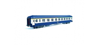 Modélisme ferroviaire : REE VB-218 - Voiture UIC couchettes bleu / gris béton, Logo encadré blanc, toit haut