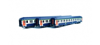 Modélisme ferroviaire : REE VB-219 - Coffret de 3 voitures UIC couchettes bleu / gris béton, toit haut, WASTEELS