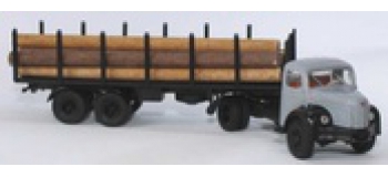 Modélisme ferroviaire : SAI 2581 - Semi-remorque avec tracteur Berliet TLR 8 a gris clair, avec remorque transport de grumes et grumes