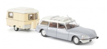 SAI 2888 - Citroen ID 21 break, gris argent, toit blanc avec caravane Eriba - Brekina