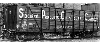 Modélisme ferroviaire : COLLECTION R37-HO43002 - Coffret de 2 wagons tombereaux «Clamecy » Ep. III Société Produits Chimiques Clamecy