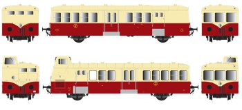 Modélisme ferroviaire : Collection R37-HO41004S - XBD 5623 et remorque XRBD 9222 version à faces lisses, DCC, dépôt Nîmes (rouge crème) Ep IIIc