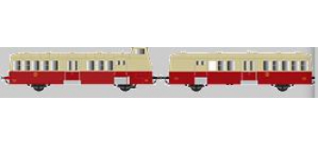 Modélisme ferroviaire : Collection R37-HO41009S - XBD 5658 et remorque XRBD 9240 version à faces ondulées, DCC, dépôt Annemasse (rouge crème origine) Ep IIIb