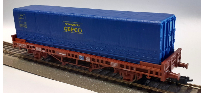 DEP-EL1442K - Wagon plat RENFE avec container GEFCO - Electrotren