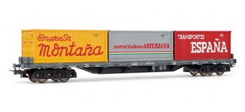 electrotren EL5180 Wagon plat RENFE, type Rs, gris avec 3 containers