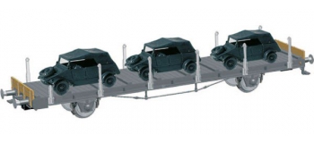 Train électrique : FLEISCHMANN FL523609 - Wagon plat S 14 + véhicules DRG