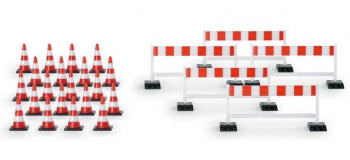 Modélisme ferroviaire : Herpa 052566 : Cônes et barrières de sécurité routière
