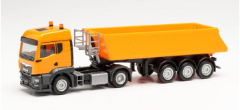 HER314589 - Camion semi-remorque benne MAN TGS TM Schmitz, municipal orange - Herpa