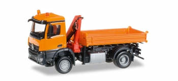 Modélisme ferroviaire : Herpa 305372 : Camion benne Mercedes-Benz Actros avec grue de chargement