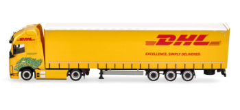 HER318952 - Semi-remorque à rideaux coulissants électrique Volvo FH GL XL, DHL - Herpa