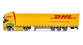 HER318952 - Semi-remorque à rideaux coulissants électrique Volvo FH GL XL, DHL - Herpa