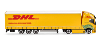 HER318952 - Semi-remorque à rideaux coulissants électrique Volvo FH GL XL, DHL - Herpa