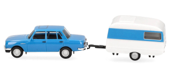 HER028585-002 - Wartburg 353 '82 berline avec caravane Qek, bleu ciel - Herpa