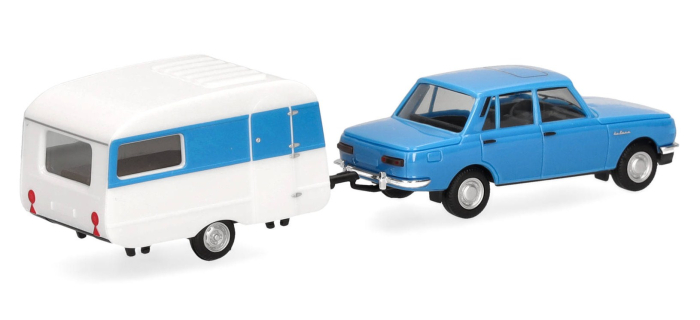 HER028585-002 - Wartburg 353 '82 berline avec caravane Qek, bleu ciel - Herpa