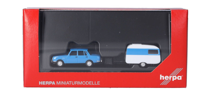 HER028585-002 - Wartburg 353 '82 berline avec caravane Qek, bleu ciel - Herpa