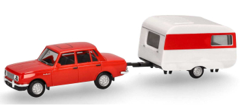 HER028585 - Berline Wartburg 353 `82 avec caravane Qek-Junior - Herpa