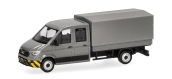 HER098328 - Camion MAN TGE gris à double cabine et parechoc à rayures jaunes - Herpa