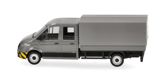HER098328 - Camion MAN TGE gris à double cabine et parechoc à rayures jaunes - Herpa