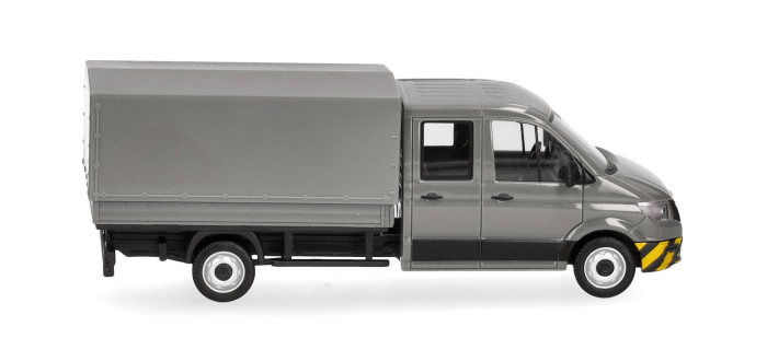 HER098328 - Camion MAN TGE gris à double cabine et parechoc à rayures jaunes - Herpa