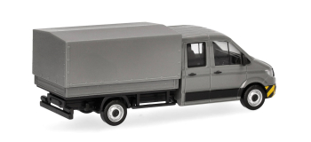 HER098328 - Camion MAN TGE gris à double cabine et parechoc à rayures jaunes - Herpa