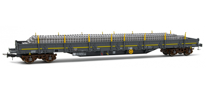 HJ6193 - Wagon plate-forme SNCF Infra à 4 essieux Res, chargé avec traverses en béton - Jouef