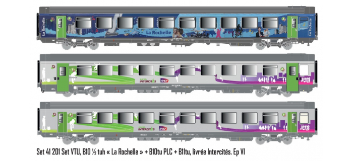 LSM41201 - Coffret de 3 voitures Corail Vtu, SNCF, La Rochelle + Intercités - LS Models