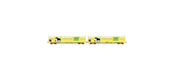 Modélisme ferroviaire : LSModel - LSM 30086 - Coffret de 2 wagons Gakkss livrée jaune FRET vert avec logo cheval