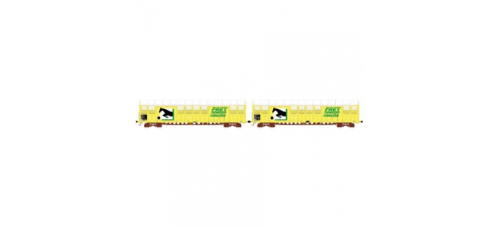 Modélisme ferroviaire : LSModel - LSM 30086 - Coffret de 2 wagons Gakkss livrée jaune FRET vert avec logo cheval