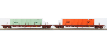 Modélisme ferroviaire : LSMODEL LSM30099 - Coffret de 2 wagons plats brun UIC à ranchers type Sgss