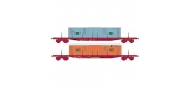 Modélisme ferroviaire : LSMODEL LSM30099 - Coffret de 2 wagons plats brun UIC à ranchers type Sgss