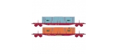 Modélisme ferroviaire : LSMODEL LSM30099 - Coffret de 2 wagons plats brun UIC à ranchers type Sgss